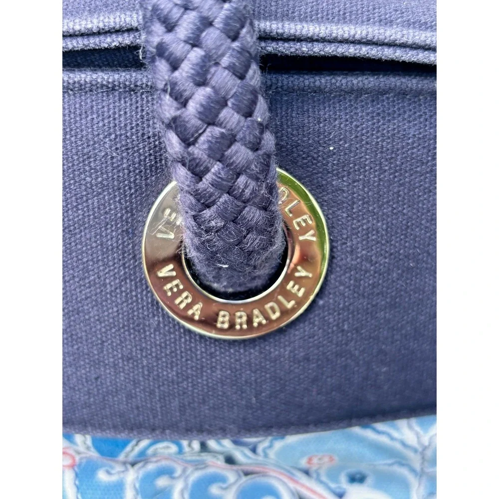 Vera Bradley Nautical Seaside Miller Tote Capri Blue Paisley Large Quilted EUC